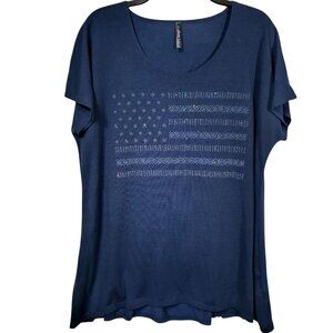 Forever Jade Navy American Flag  T-Shirt Beaded Short Dolman Sleeves Size XL